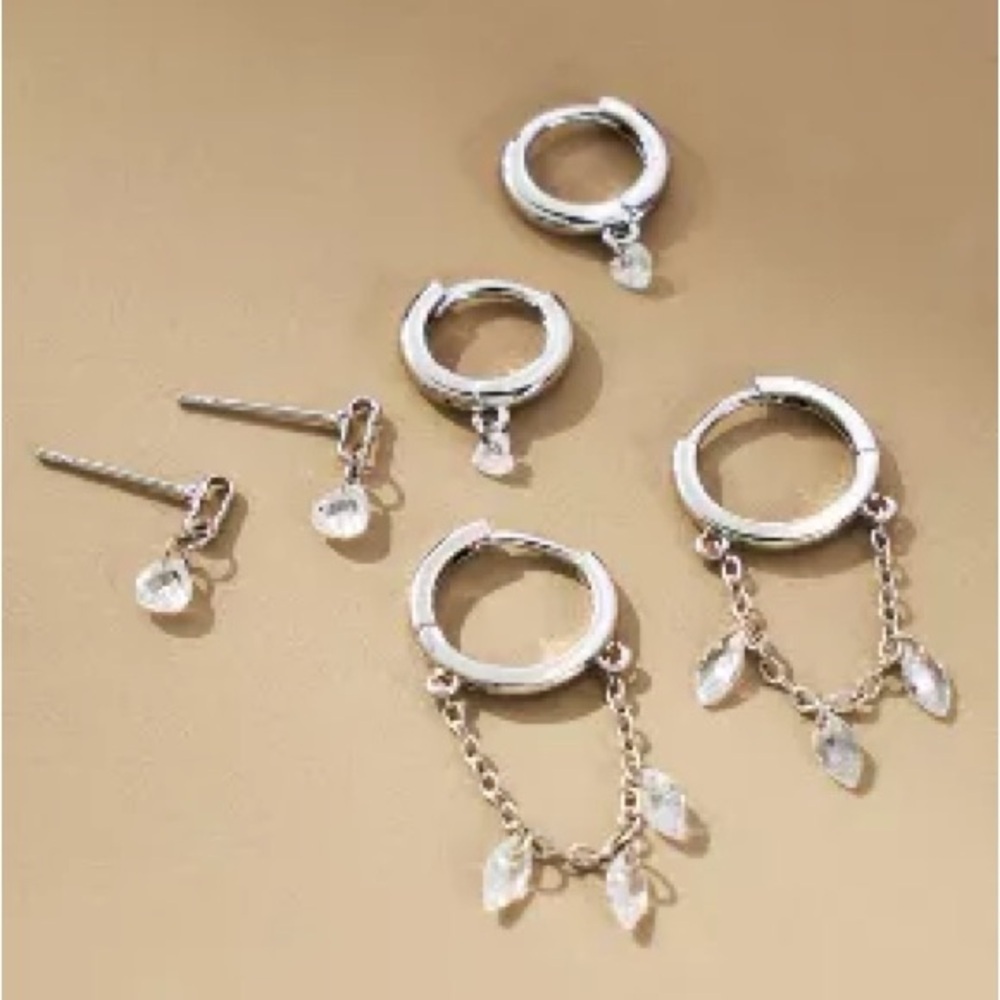 Anthropologie Floating Crystal Huggie Earrings, Set Of 3